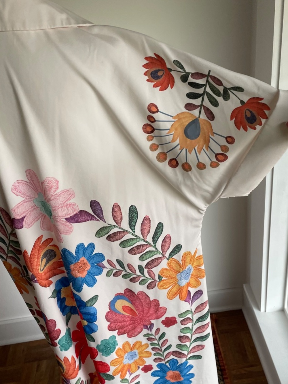 Shein Curve + Boho Casual White Floral Print Maxi Shirt Dress Robe Cover-up XL - Picture 7 of 12
